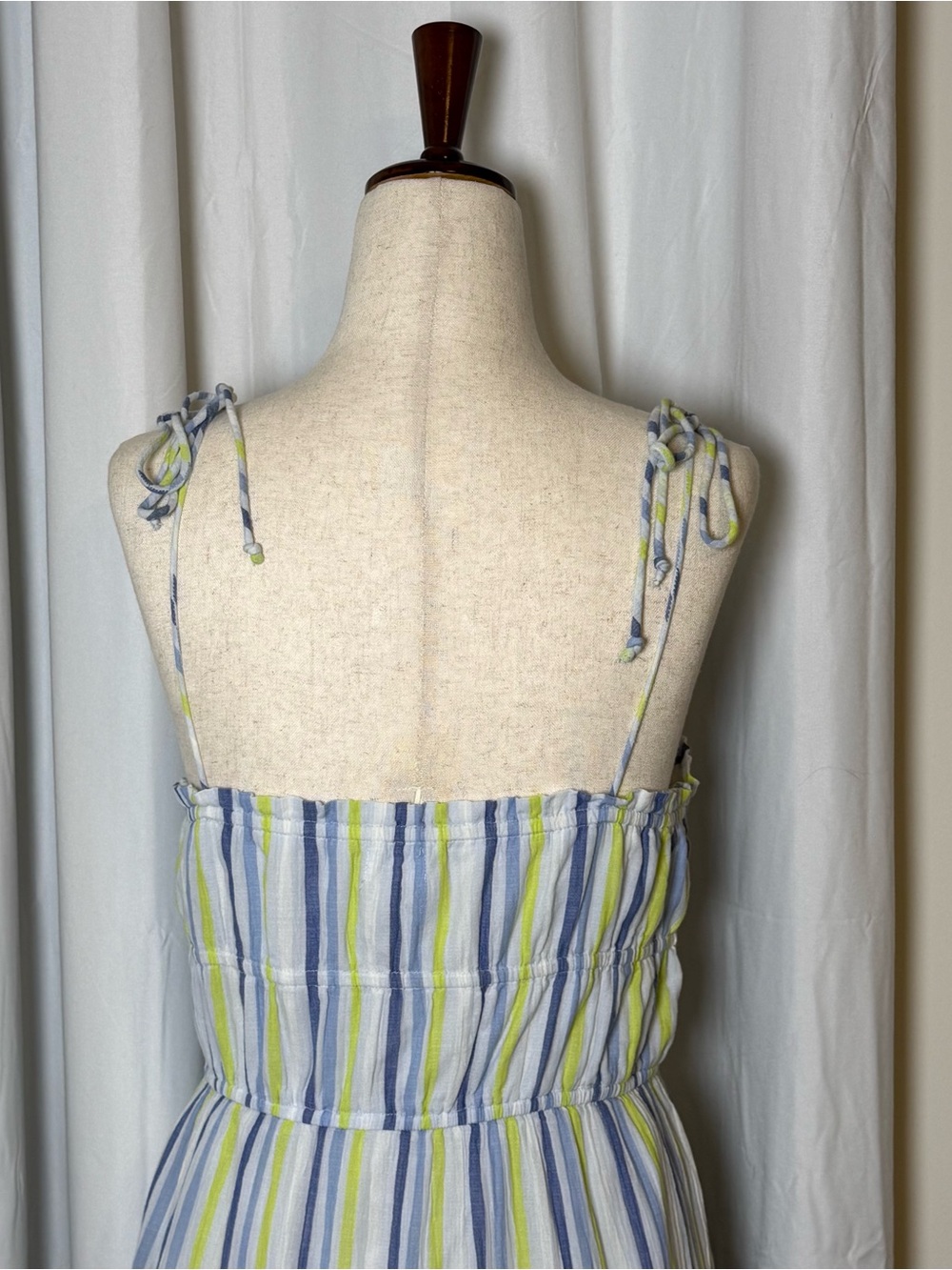 Aerie Button Front Maxi Dress Striped Cotton Blue Green Medium - Picture 10 of 14